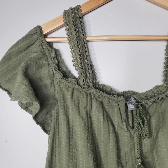 Aerie Cold Shoulder Short Sleeve Mini Dress Olive Green Size Small - Picture 2 of 11